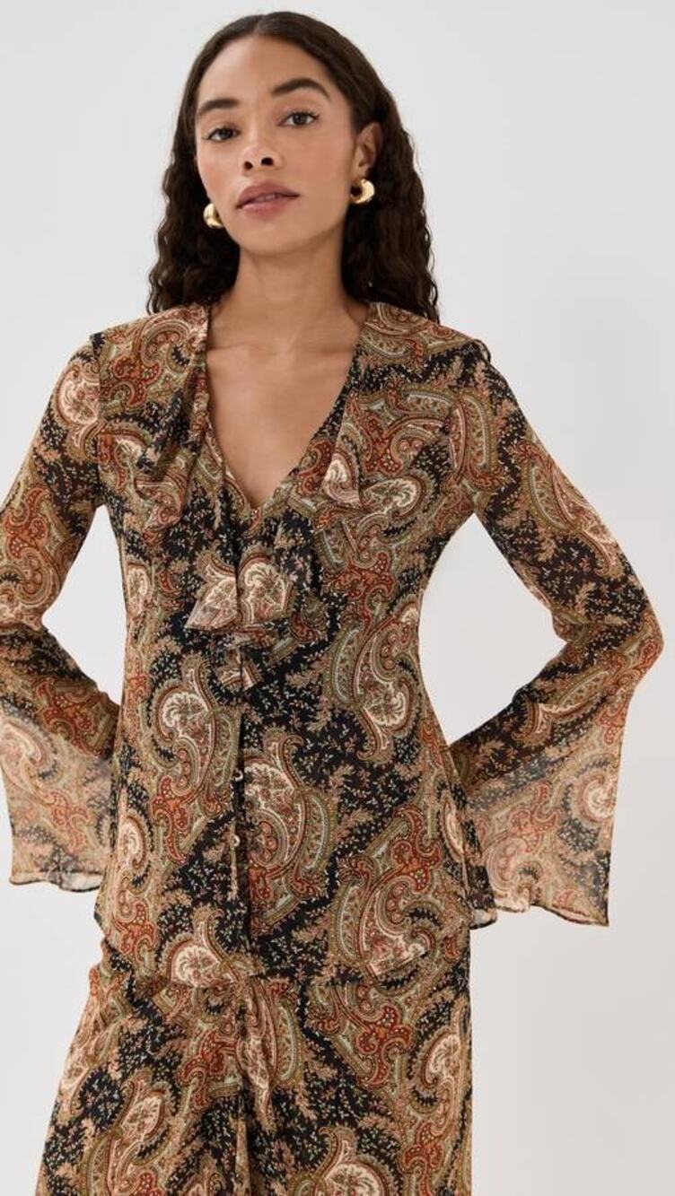 Veronica Beard Kyrie Ruffled Silk Blouse in Navy Multi 4